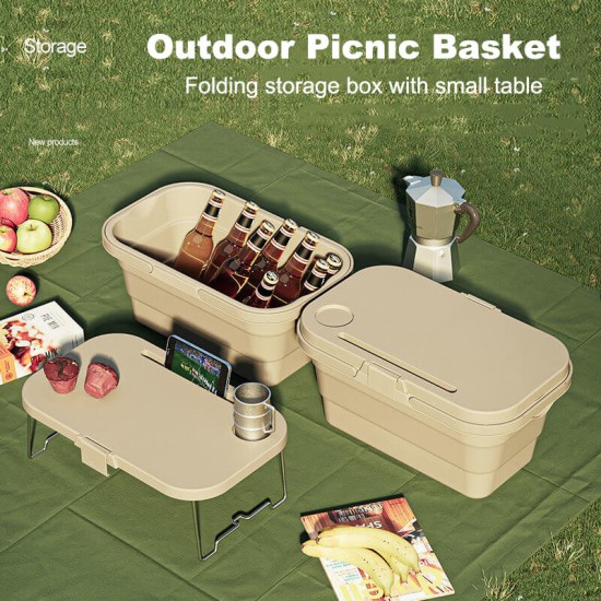 Multifunctional Picnic Basket Foldable Storage Box with a Small Table